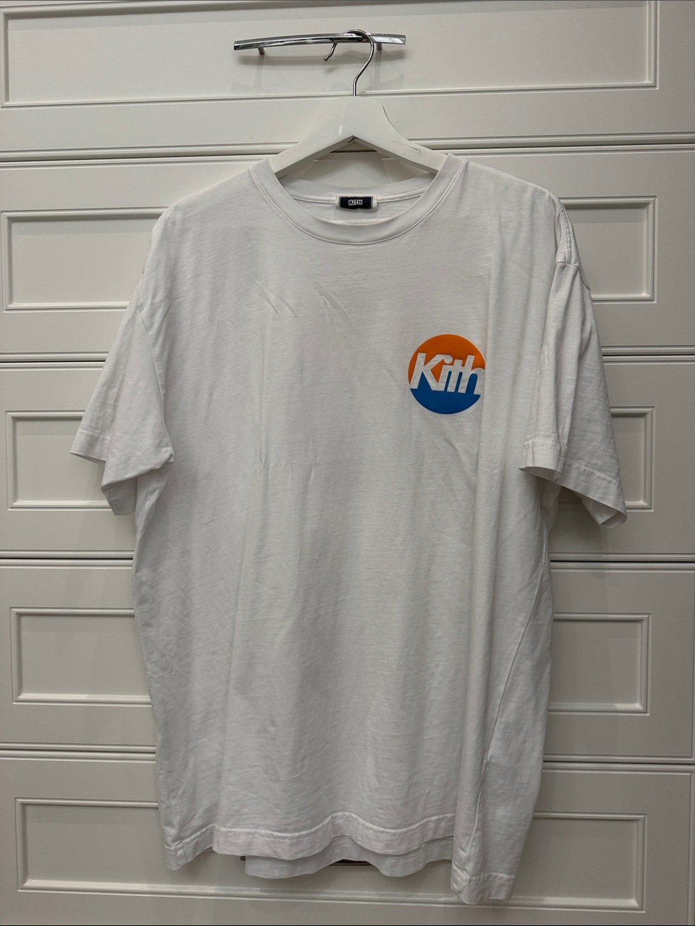 Kith White Short-Sleeve Tee with Orange and Blue Logo
